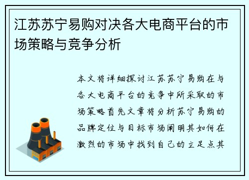 江苏苏宁易购对决各大电商平台的市场策略与竞争分析